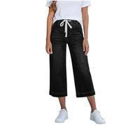 Jean pour femme 3/4 - Jambes larges - Avec élastique - Coupe droite - Taille haute - Été - Léger - Stretch - Pantalon de loisirs - Essentials Mom Jean per un Look Rilassato e Casalingo., Noir , L