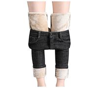 Jean pour femme avec élastique - Taille haute - Coupe ajustée - Extensible - Pantalon d'hiver en peluche - Pantalon thermique doublé - Pantalon en jean épais - Skinny - Avec boutonnière - Jeggings