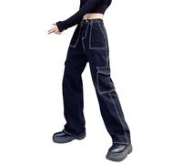 Jean pour femme, Jeans de travail avec plusieurs poches, taille haute, jean baggy, coupe droite, cargo, mode vintage, jean boyfriend, jambe large, denim décontracté, jean pour femme, idéal pour
