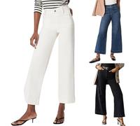 Jean pour femme - Taille haute - Jambes larges - Pantalon en jean stretch avec élastique - Grandes tailles - Pantalon de loisirs - Couleur unie - Élégant - Pantalon en tissu 7/8 - Pantalon Palazzo