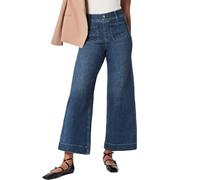 Jean pour femme - Taille haute - Jambes larges - Pantalon en jean stretch avec élastique - Grandes tailles - Pantalon de loisirs - Couleur unie - Élégant - Pantalon en tissu 7/8 - Pantalon Palazzo