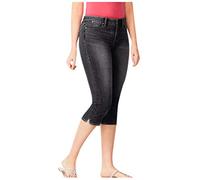 Jean pour femme taille haute stretch 7 8 - Pantalon décontracté avec dentelle Pantalon d'été léger 3 4 Jeans élégant élastique Pantacourt en jean pour adolescentes et filles en denim skinny, Noir