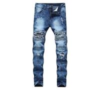 Jean pour homme, coupe ajustée, coupe ajustée, pour motard, jambe droite, bleu, S