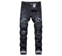 Jean pour homme, coupe ajustée, coupe ajustée, pour motard, jambe droite, Noir , XL