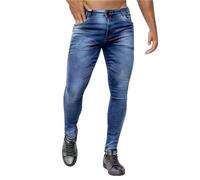 Jean pour homme, coupe ajustée, extensible, déchiré, coupe ajustée, coupe droite, style décontracté, confortable, résistant au lavage, avec poches, bleu, M