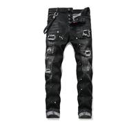 Jean pour Homme, Coupe ajustée, Jambe fuselée, Pantalon Chino décontracté, Pantalon Stretch Classique, Fermeture éclair,Noir,38