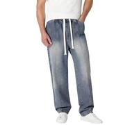 Jean pour homme coupe ample vintage délavé avec cordon de serrage taille élastique baggy décontracté pantalon en jean avec poches, coupe droite, pantalon en jean confortable, durable et résistant