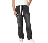 Jean pour homme coupe ample vintage délavé avec cordon de serrage taille élastique baggy décontracté pantalon en jean avec poches, coupe droite, pantalon en jean confortable, durable et résistant