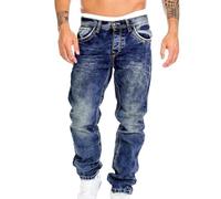 Jean pour homme en denim, extensible, confortable, coupe droite, basique délavé baggy, léger, streetwear, ample, large, Y2K, hip hop 90S, baggy, style hip hop, O bleu., S