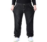 Jean pour homme - Grande taille - Extensible - Coupe ample - Vintage - Taille élastique - Coupe droite - Super Flex - Pantalon en coton confortable - Pantalon de loisirs