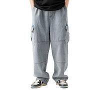 Jean pour homme - Jean cargo baggy à jambe large avec plusieurs poches, coupe ample, coupe droite, baggy décontracté, confortable et résistant, bleu, 3XL