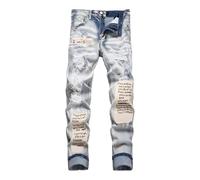Jean pour homme - Jean rétro déchiré - Coupe ajustée - Résistant à l'usure - Pour homme - Décontracté - Confortable - Style punk rock - Style motard - Hip Hop - Legging droit, bleu ciel, L
