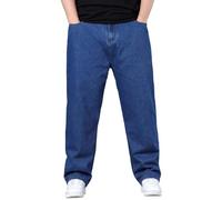 Jean pour homme - Pantalon ample en jean - Jambe droite - Grande taille - Avec poches - Léger et décontracté - Élégant et classique - Uni - Tendance - Confortable - Toutes saisons, bleu, 3XL