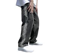 Jean pour Homme - Pantalon Droit - Jambe Large - Patchwork - Décontracté - Coupe Droite - Décontracté - Vintage - Streetwear Baggy - Jean Hip Hop - Jean en Denim