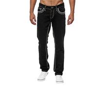 Jean pour Homme - Pantalon Droit - Jambe Large - Patchwork - Décontracté - Coupe Droite - Décontracté - Vintage - Streetwear Baggy - Jean Hip Hop - Jean en Denim