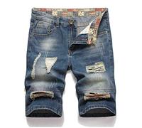 Jean pour homme - Short d'été décontracté - Taille élastique - Cordon de serrage et poches - Pantalon cargo grande taille, Z98-bleu, M