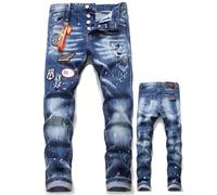 Jean pour Homme Slim Fit Déchiré en Denim Stretch Pantalon Décontracté avec Design À Jet d'encre Streetwear Y2K,D,29