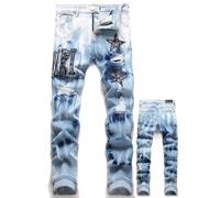 Jean pour Homme Slim Fit Déchiré en Denim Stretch Pantalon Décontracté avec Design À Jet d'encre Streetwear Y2K,A,30