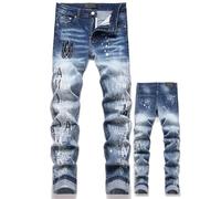 Jean pour Homme Slim Fit Déchiré en Denim Stretch Pantalon Décontracté avec Design À Jet d'encre Streetwear Y2K,U,38