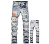 Jean pour Homme Slim Fit Déchiré en Denim Stretch Pantalon Décontracté avec Design À Jet d'encre Streetwear Y2K,C,36