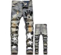 Jean pour Homme Slim Fit Déchiré en Denim Stretch Pantalon Décontracté avec Design À Jet d'encre Streetwear Y2K,L,33
