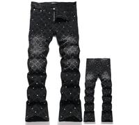 Jean pour Homme Slim Fit Déchiré en Denim Stretch Pantalon Décontracté avec Design À Jet d'encre Streetwear Y2K,F,33