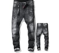 Jean pour Homme Slim Fit Déchiré en Denim Stretch Pantalon Décontracté avec Design À Jet d'encre Streetwear Y2K,I,38