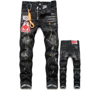 Jean pour Homme Slim Fit Déchiré en Denim Stretch Pantalon Décontracté avec Design À Jet d'encre Streetwear Y2K,B,38