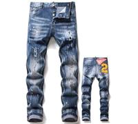 Jean pour Homme Slim Fit Déchiré en Denim Stretch Pantalon Décontracté avec Design À Jet d'encre Streetwear Y2K,H,30
