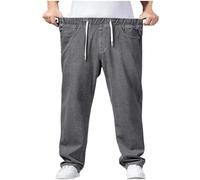 Jean pour homme - Super grande taille - Coupe droite - Avec boucle - Fermeture éclair - Taille élastique - Pantalon en denim - Coupe ample - Jambes larges - Pantalon décontracté en denim - Style