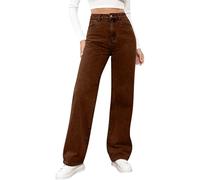 Jean Queen tendance pour femme - Jambe droite - Taille haute - Extensible - Pantalon ample tendance - Pantalon en jean ample extensible, marron, XL - Été 2025 Y2K