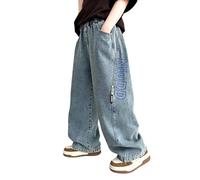 Jean Regular Enfant Garçon, Jeans : Pantalon Large à Broderies de Dessins animés d'automne pour Enfants de Taille Moyenne (7-15 Ans), Coupe Droite et Ample.