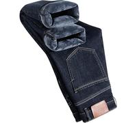 Jean rembourré Chaud d'hiver pour Homme Coupe Ample doublé en Polaire Pantalon de Travail Jambe Droite Taille Haute Jean Extensible Skinny Chaud (Bleu foncé,38)