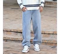 Jean skate cargo pour hommes en coton ample avec poches obliques et sans marque à lavage long délavé lumière bleue pour sortir entre amis de style Y2K L,M,S,XL,XS,XXLUnicoloreJean