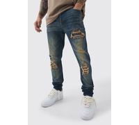 Jean skinny déchiré et réparé à motif bandana homme - bleu - 34R, bleu