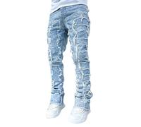 Jean skinny déchiré pour homme - Stretch - Patchwork - Couleur contrastée - Pantalon en jean Hip Hop - Streetwear - Taille élastique - Pantalon d'extérieur tendance, D, XXL