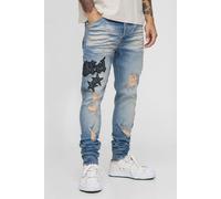 Jean skinny délavé à écussons homme - bleu - 28R, bleu