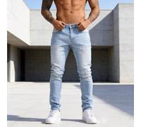 Jean skinny extensible pour homme, coupe ajustée, pantalon en jean délavé léger