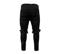 Jean skinny extensible pour homme - Jean cargo cargo pour homme - Pantalon en jean déchiré - Style hip hop - Jambe fuselée - Coupe ajustée - Mode d'été - Moto - Biker - Jean délavé avec poche, Noir