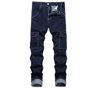Jean skinny extensible pour homme - Plusieurs poches - Coupe ajustée - Élastique - Texture confortable - Jambe fuselée - Pantalon crayon cargo, Dark Blue, 46