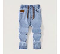 Jean skinny stretch ajusté couleur unie polyvalent avec taille élastique et cordon de serrage réglable, style décontracté, convient aux jeunes garçons, étudiants, campus, tenue universitaire 6Y,7Y,8Y,