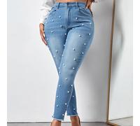 Jean skinny taille haute à perles ourlet effiloché 0XL,1XL,2XL,3XL,4XLUnicoloreJean