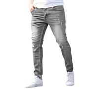 Jean skinny vieilli pour homme, pantalon en denim extensible, coupe ajustée, jean déchiré avec confort extensible, pantalon streetwear décontracté pour homme, gris, XXL
