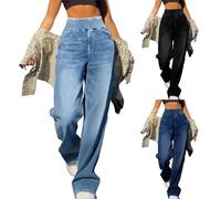 Jean Slim Femme Taille Haute Taille Elastique, Jean Baggy Y2K Streetwear, Pantalon avec Poches Slacks Portefeuille Trouser Décontracté Polyvalent Coupe Droit Slim Coupe Denim Pantalon
