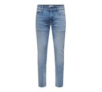 Jean Slim Fit pour Homme ONLY&SONS, Clair Lucidage, Taille Basse, 5 Poches, Fermeture à glissière.