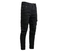 Jean slim fit stretch déchiré pour homme, coupe droite, coupe droite, tendance, confortable, taille flexible, mode décontracté, skinny, design cargo, pantalon en denim, A # Noir., 42