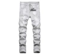 Jean slim fit stretch déchiré pour homme, coupe droite, coupe droite, tendance, confortable, taille flexible, mode décontracté, skinny, design cargo, pantalon en denim, E#gris, 40
