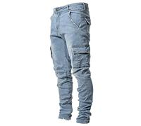 Jean Slim Homme Droit- Salopette Jeans Multi-Poches Élasticité Classiques Casual Moulant Chic Pants Léger Doux avec Fermeture Éclair Comfortable Grande Taille Streetwear Pantalon 2025