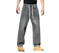 Jean slim stretch pour homme - Coupe droite - Élégant - Avec élastique et cordon de serrage - Pantalon sportif - Loisirs - Pantalon de sport - Imperméable - Pantalon droit, bleu, S