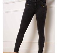 Jean slim taille haute pour femme avec détails zippés. Tissu extensible, idéal pour le studio comme pour la rue. Coupe flatteuse avec poches. Sublimez votre collection de jeans avec notre jean taille